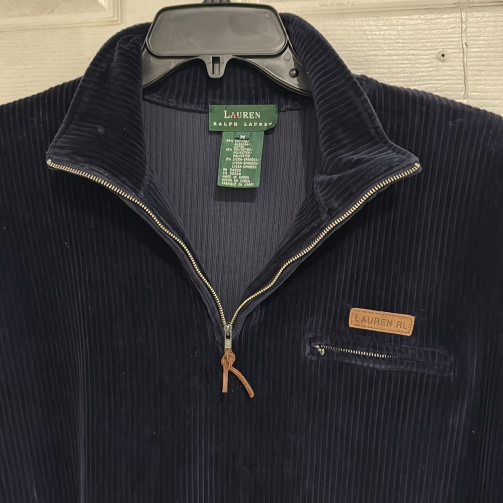 Ralph Lauren Chunky corduroy Navy Blue 1/4 Zipper Top For Men Size Medium